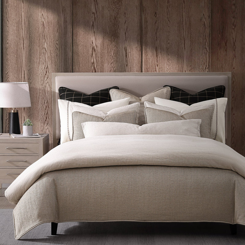 Chenille Herringbone Classic Modern Rustic Twill Woven 3 Pieces Comforter Set, King Comforter + 2 King Shams, Sand
