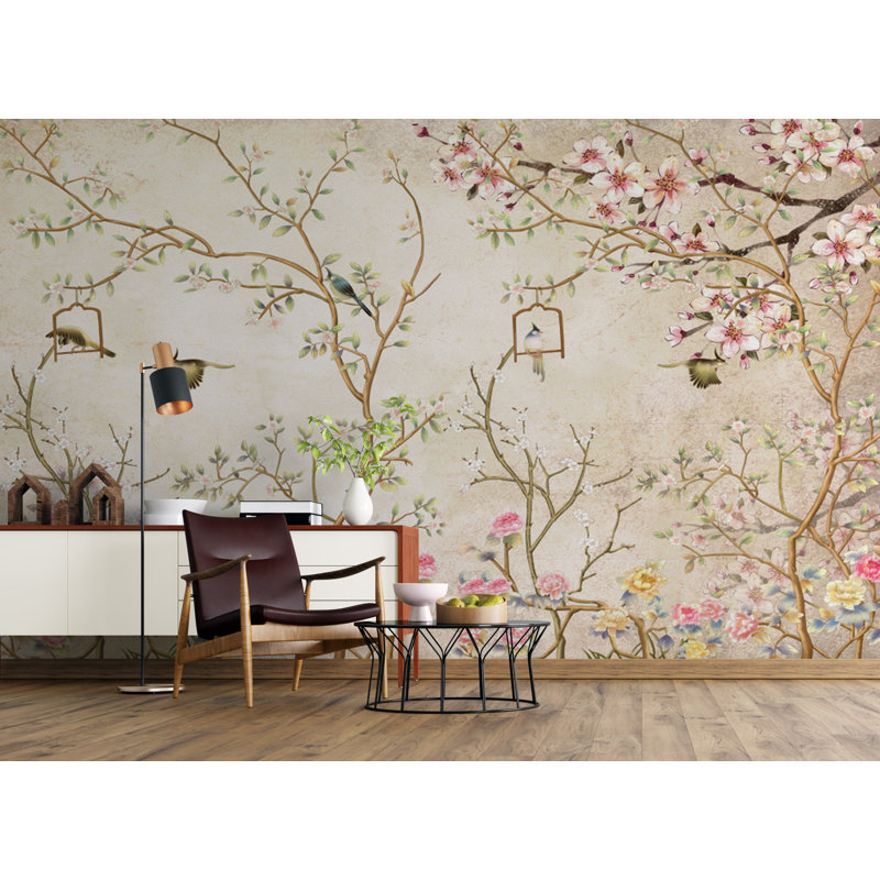 Spring Flowers Chinoiserie Wallpaper, 94.92" L x 143" W