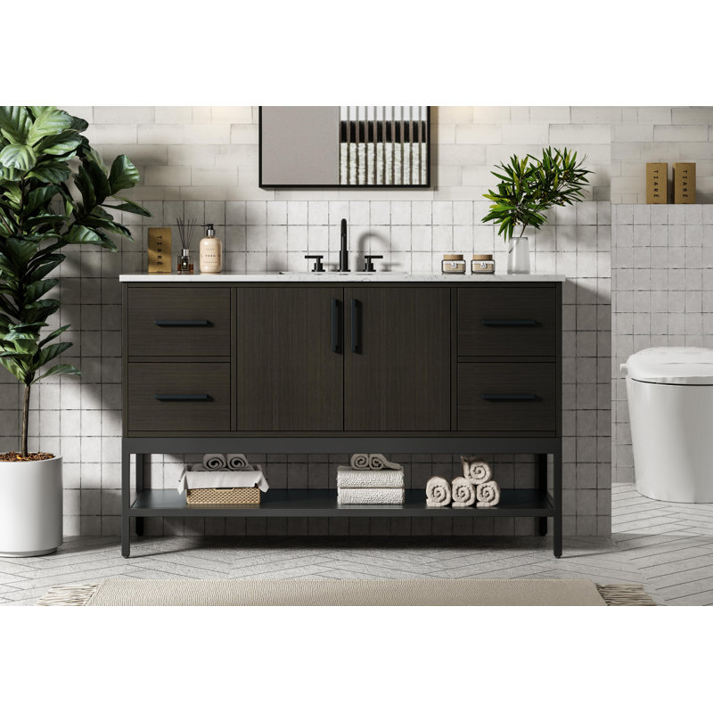 54 inch Single Bathroom Vanity, Mocha Brown