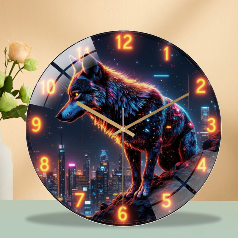 Horloge murale Neon Wolf