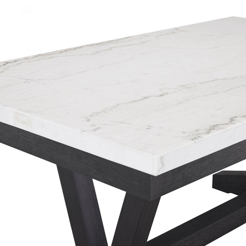 Ensemble de salle à manger 7 pièces contemporain avec plateau en marbre véritable et chaises rembourrées gris tourterelle