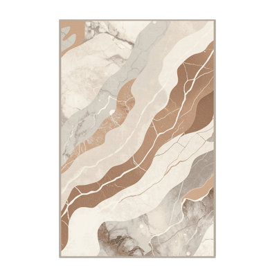 Machine Washable Bensonhurst Posh & Luxe Marble Rug in Beige – Beige Binding