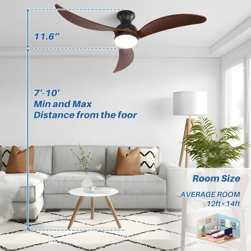 Nicola 52" 3 - Blade LED Standard Ceiling Fan with Remote Control and Light Kit Included, Black/Brown