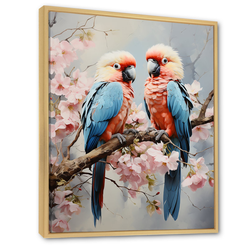 Perroquets tropicaux chuchotés sur toile, H 20 po x l 12 po x P 1 po, Cadre flottant naturel