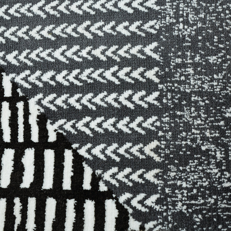 Larsson Geo Machine Woven Grey/White Rug, Rectangle 120 x 170cm