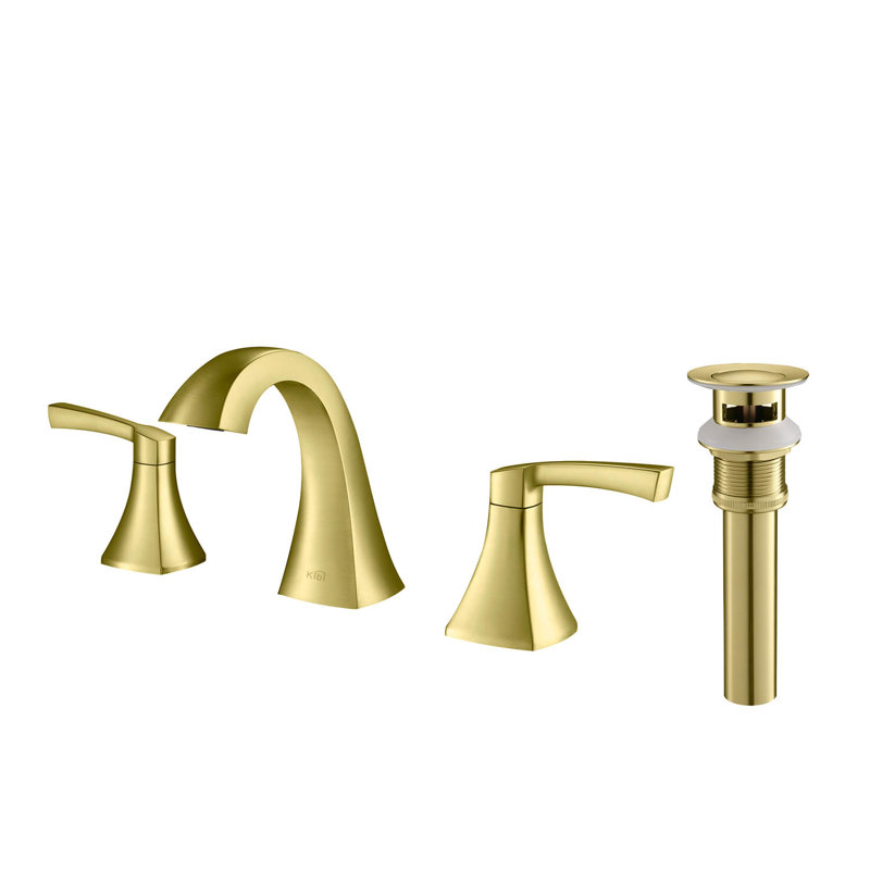 Pyramid Widespread Bathroom Faucet 3 Hole, 2-handle Bathroom Sink Faucet with Drain Assembly, Gold