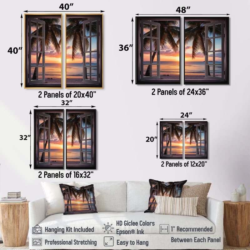 Tropical Ocean Sunset par Open White Window I - Coastal Coastal, reproduction d'art sur toile, Noir, H 36 po x l 48 po