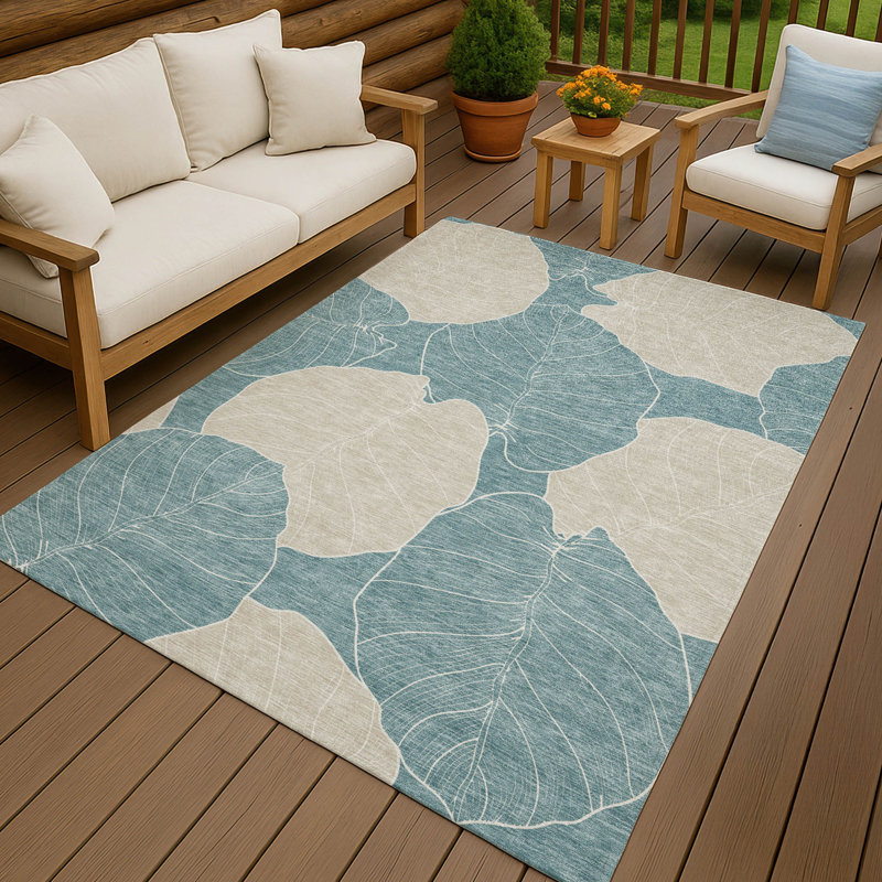 Machine Washable Indoor/Outdoor Chantille ACN2506 Floral Rug, Teal, Rectangle 9' x 12'