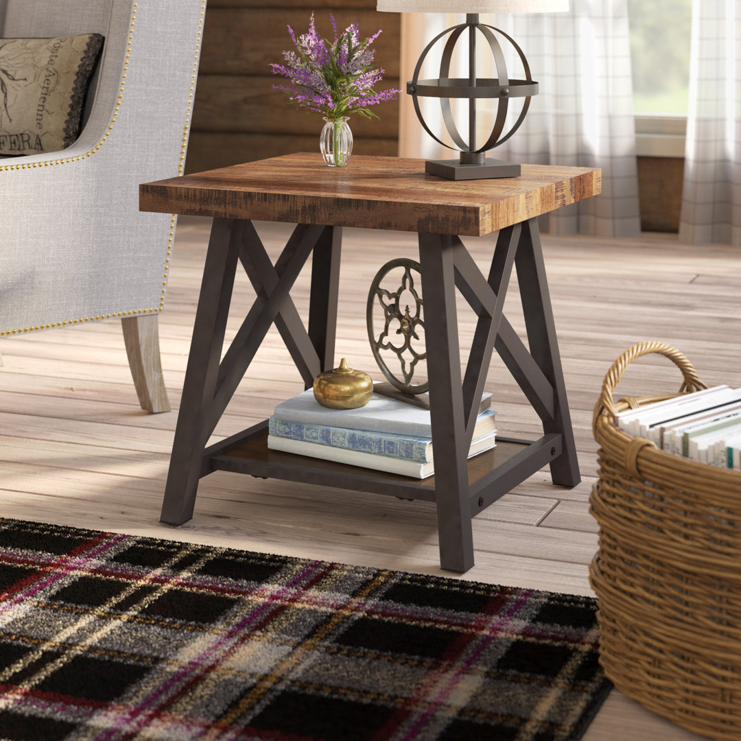 Isakson Trestle End Table with Storage Laurel Foundry Modern Farmhouse® Table Top Color: Brown
