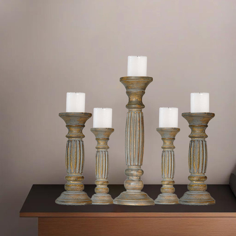 15'' H Wood Tabletop Pillar, Gray Wash