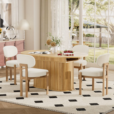 Ensemble de table de salle à manger moderne extensible en MDF de 55,11 po à 70,86 po pour 4 à 6 personnes avec chaises rembourrées en chenille, ensemble de mobilier de cuisine et de salle à manger extensible peu encombrant, ensemble de table de salle à manger confortable et élégant