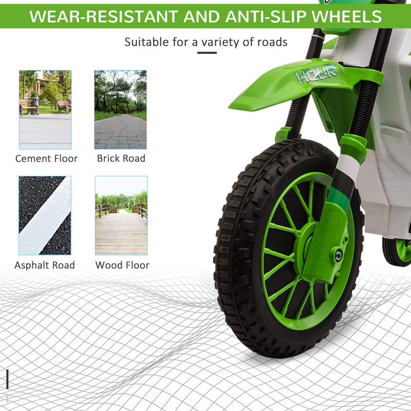 Green 12V Electric Kids Ride-On Motorcycle with Training Wheels