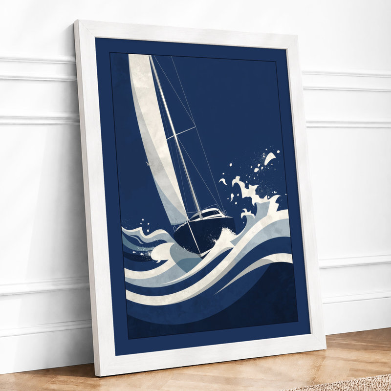 Sailboat in Motion Coastal - Framed Print, A4 - 29.7 x 21.0 cm, White