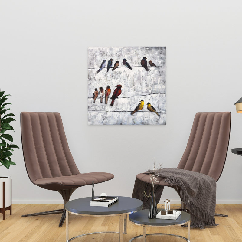 Oiseaux colorés sur des branches | Décoration murale en toile Blue Bird