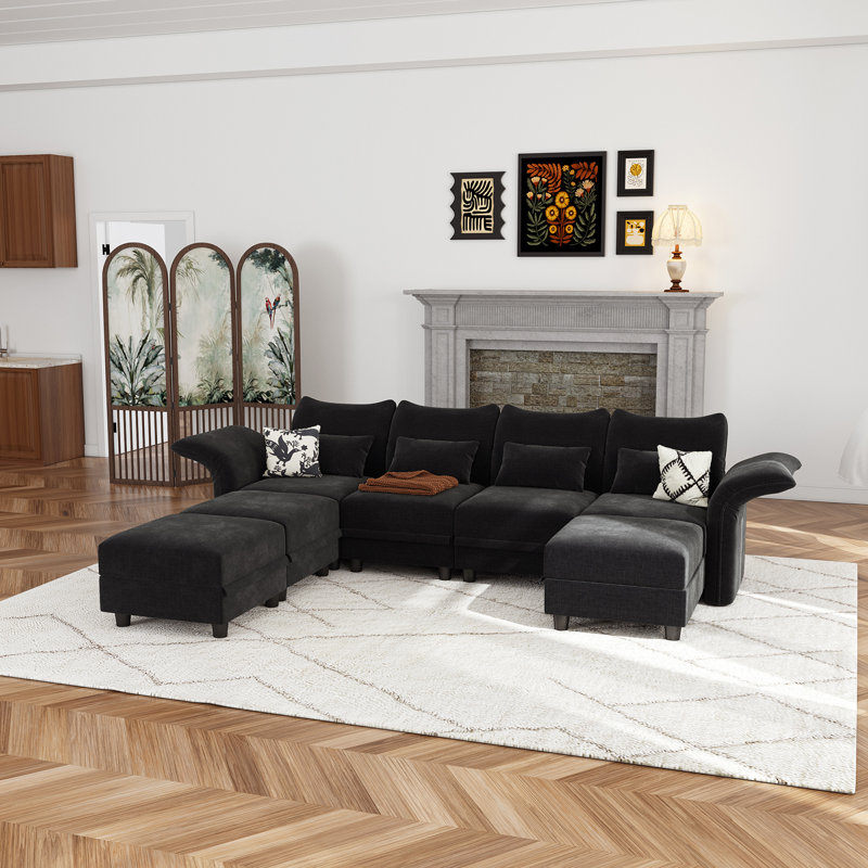 Ensemble de 7 pièces avec rangement Harlaii 102 po, Velours gris