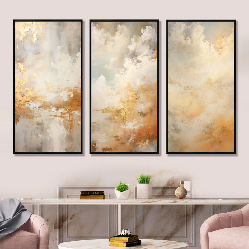 «Magic Sky Simplicity», ensemble de 3 reproductions d'art sur toile, Cadre flottant noir, H 40 po x l 60 po