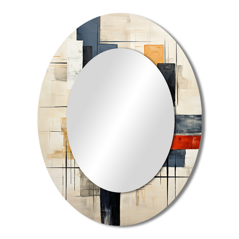 Ivory Illusions Abstract Shapes - White Modern Oval Wall Mirror, 43" x 33"