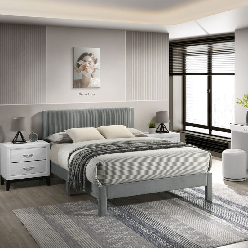 Mobilier de chambre à coucher 1pc, Gris clair, Grand lit