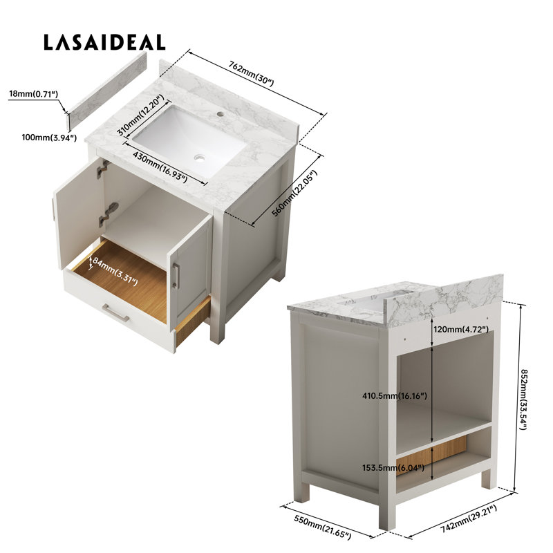  30"Single-Sink Bathroom Vanity With Solid Surface Top