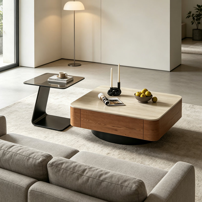 Table basse de rangement moderne en ardoise, H 12,99 po x l 31,49 po x P 31,49 po