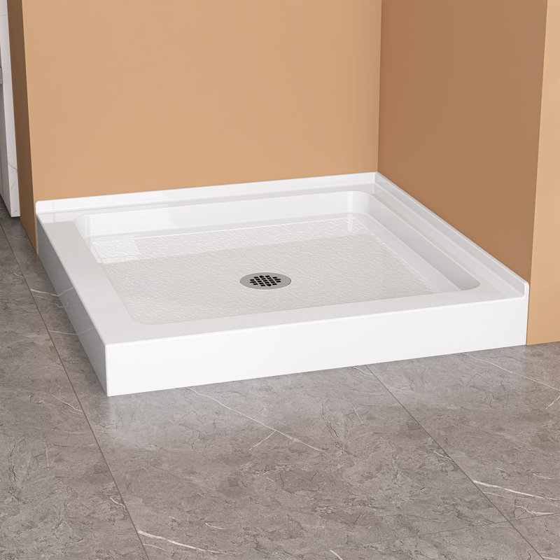 36" W X 36" D Acrylic Double Threshold Shower Pan Square Non-slip Base with Center Drain in White
