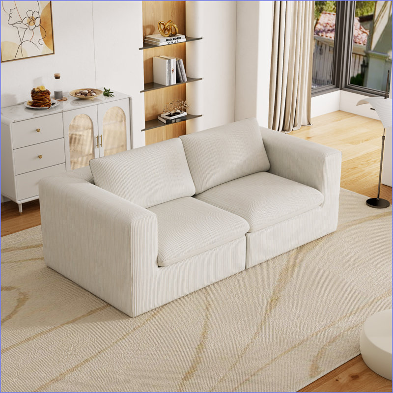 Canapé modulaire, causeuse modulaire 2 places 78,8 pouces pour petits espaces | Velours côtelé | Rayures beiges