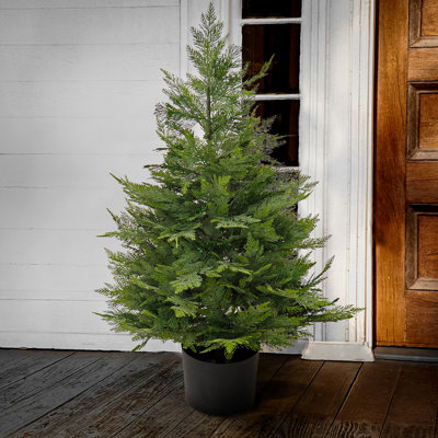 3 ft Artificial Cypress Topiary Tree, Realistic Fake Tree Potted Plant, Black Plastic Nursery Pot