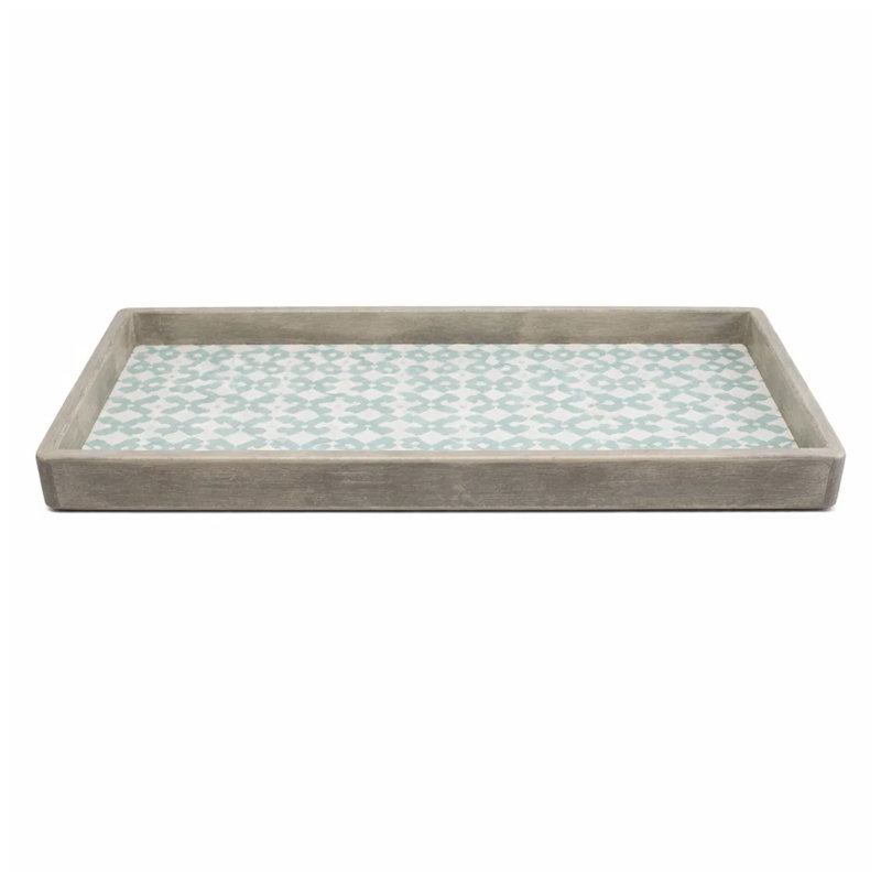 Decorative Serving Tray, Lattice Design, Blue And Gray Cement 13 Inch