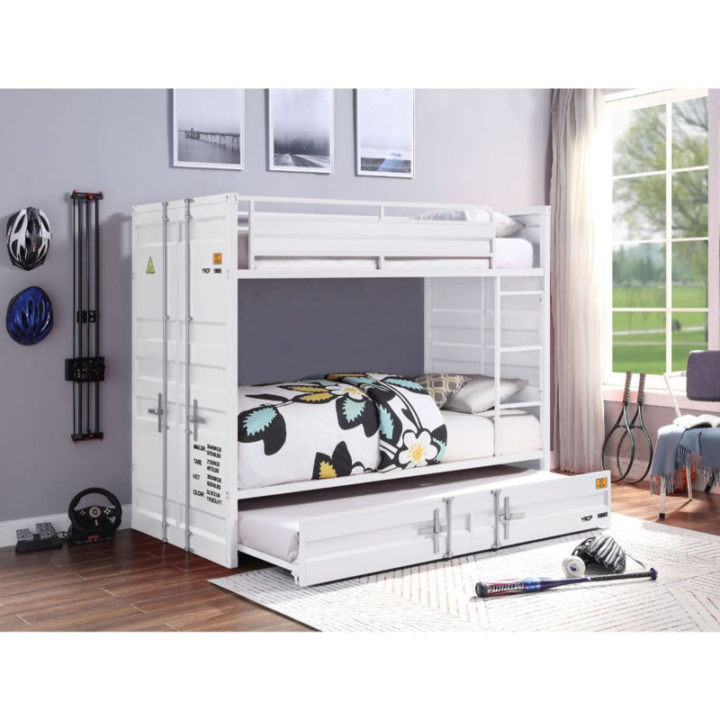 Hubbert Kids Twin Bunk Bed, White, Twin over Twin