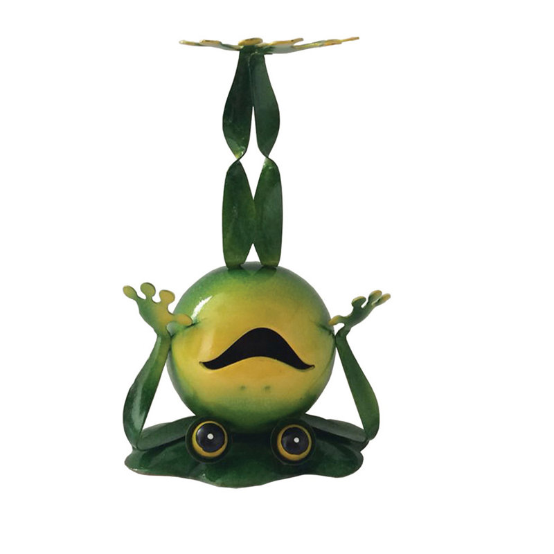 10" Green Iron Acrobatic Frog Garden Decor