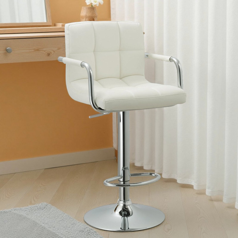 Contemporary Adjustable Swivel Bar Stool - White Leatherette & Chrome