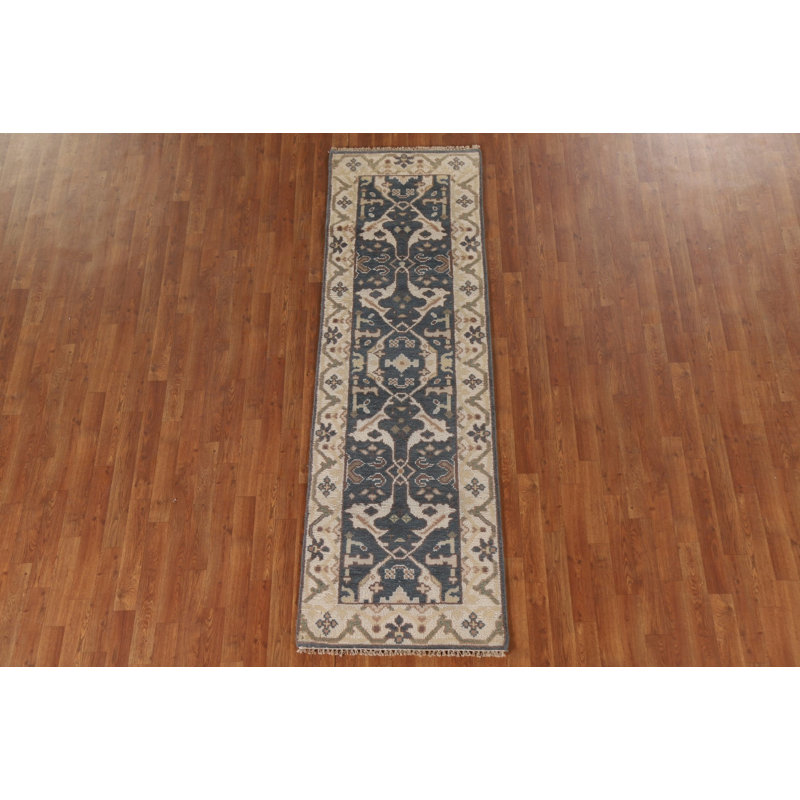 Tapis de couloir bleu Oushak 3x8
