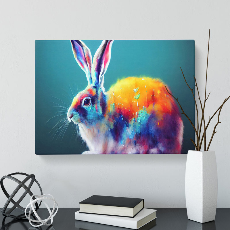 Colourful Hare - Wrapped Canvas, 35cm H x 50cm W x 3cm D