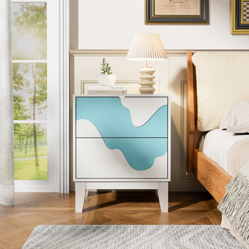 17.7“W Flowing Water Geometry Nightstand, White, Individual