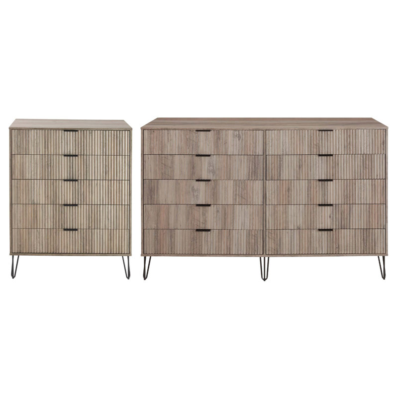 Ensemble de chambre à coucher moderne avec commode double 2 pièces et commode Dumbo, Gris
