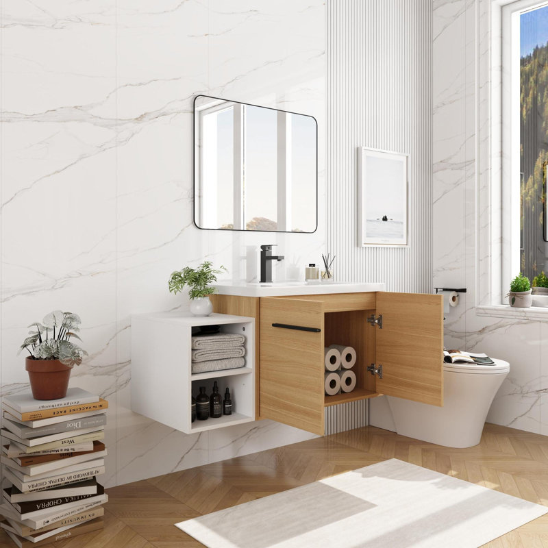 Meuble-lavabo mural 42 po avec lavabo et armoire latérale séparée 42 po, 42
