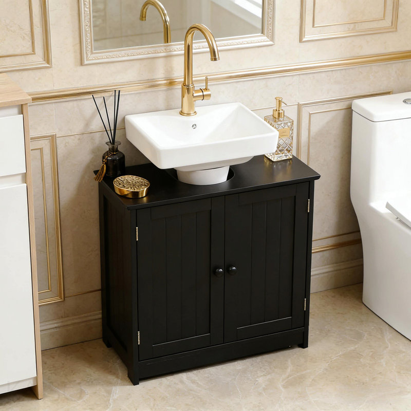 Modern Style Bathroom Under Sink Cabinet,Pedestal Sink Storage Cabinet, Black