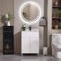 Meuble-lavabo autoportant 24 po avec lavabo en céramique et miroir anti-buée à DEL 28 po - Blanc