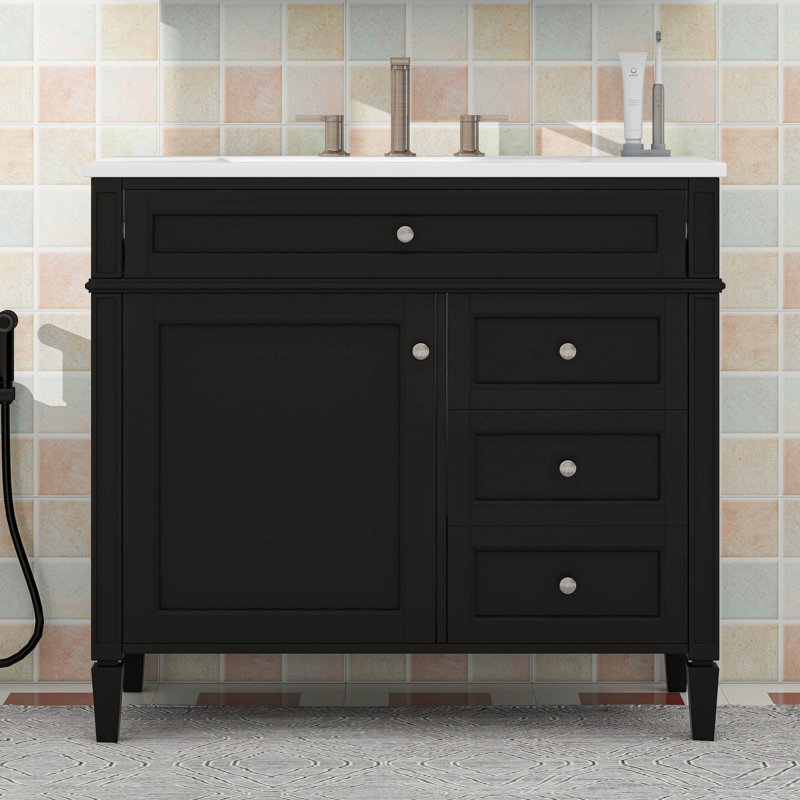 Meuble-lavabo de 36 po avec lavabo supérieur, 2 tiroirs et un tiroir basculant, Noir