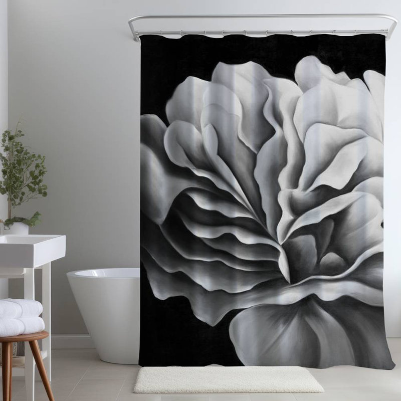 Beautiful Black & White Flower Shower Curtain - Home Decor, White/Gray/Black Floral 36