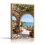 «Stone Archway» donnant sur une baie turquoise et des pots en terre cuite-133543789