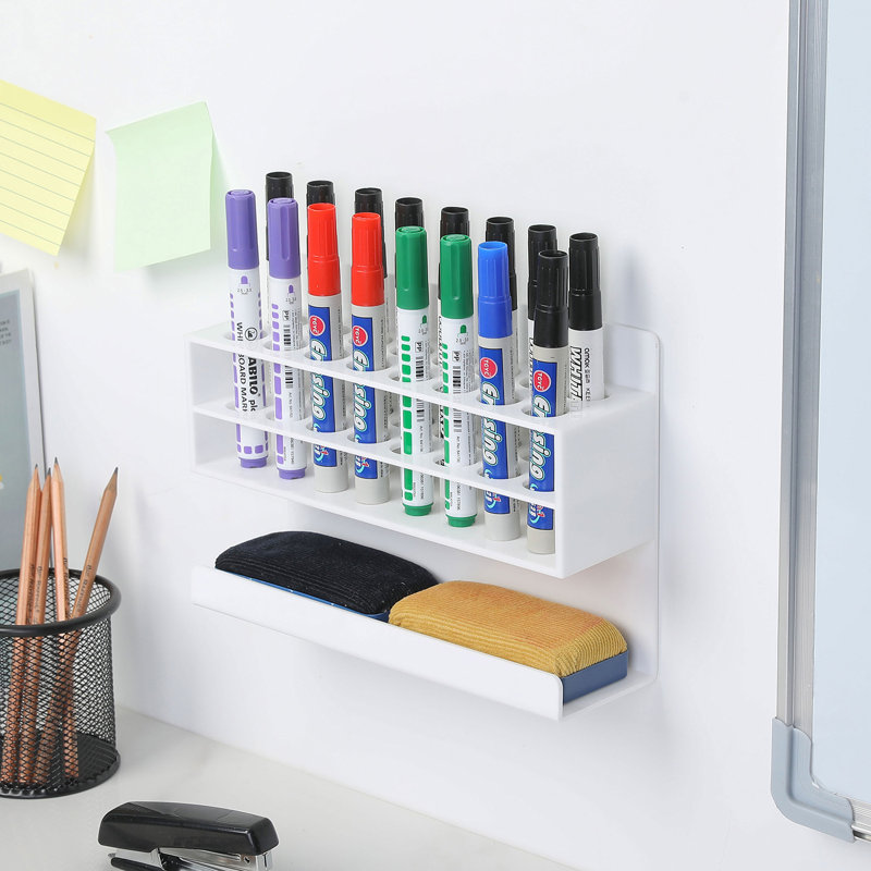 Plastic Brilan and Eraser Storage Marker Pen Holder, White