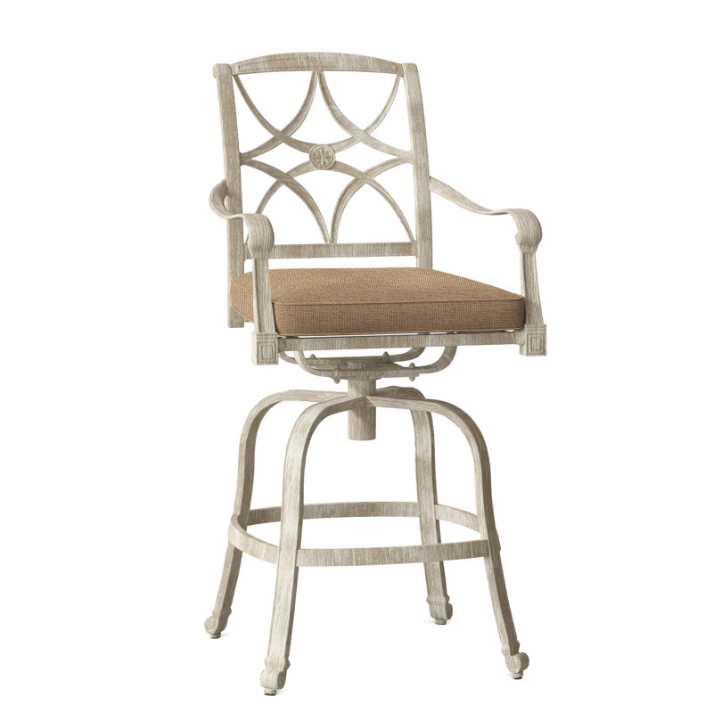 Wiltshire Outdoor Swivel Bar Stool, Stone Linen, Weathered White, 30.25"