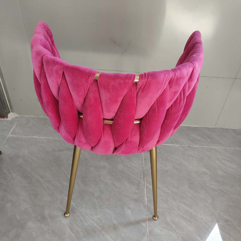 Chaise rembourrée en velours, Rose rouge