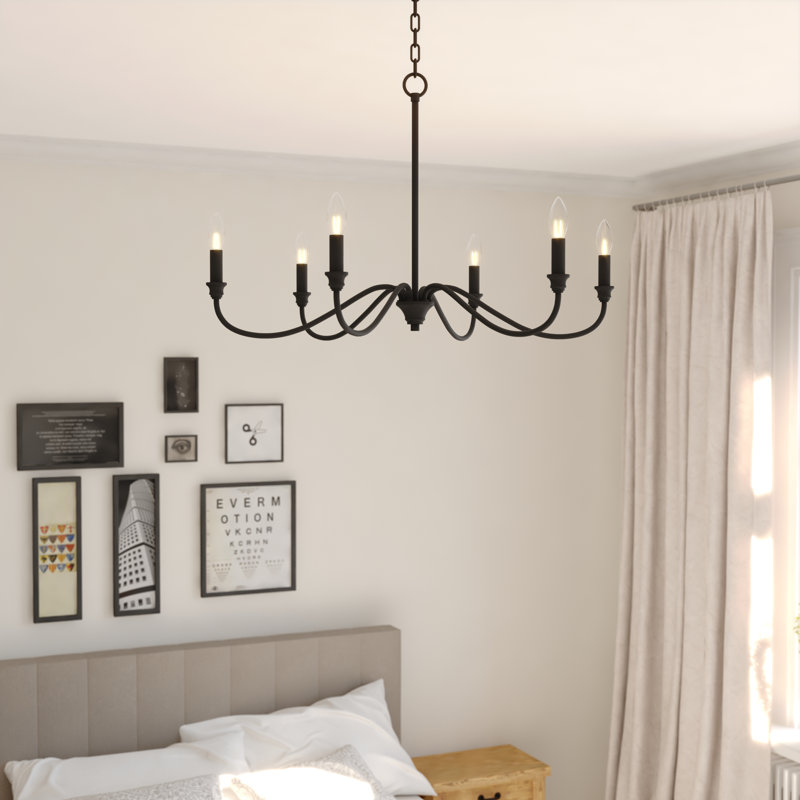 Lustre classique à 6 lumières de style bougie Baran, Noir mat