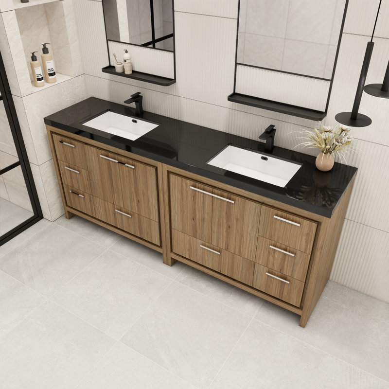 Brayla 84" Double Bathroom Vanity Set, Natural Oak