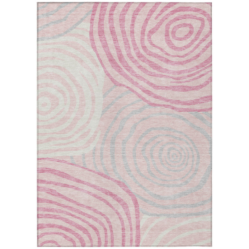 Tapis intérieur lavable abstrait ivoire et gris 8 pi x 10 pi rose