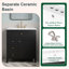 Ensemble de meuble-lavabo autoportant 30 po en MDF et bois d'hévéa noir avec lavabo, 3 tiroirs, tablette réglable-1931546737