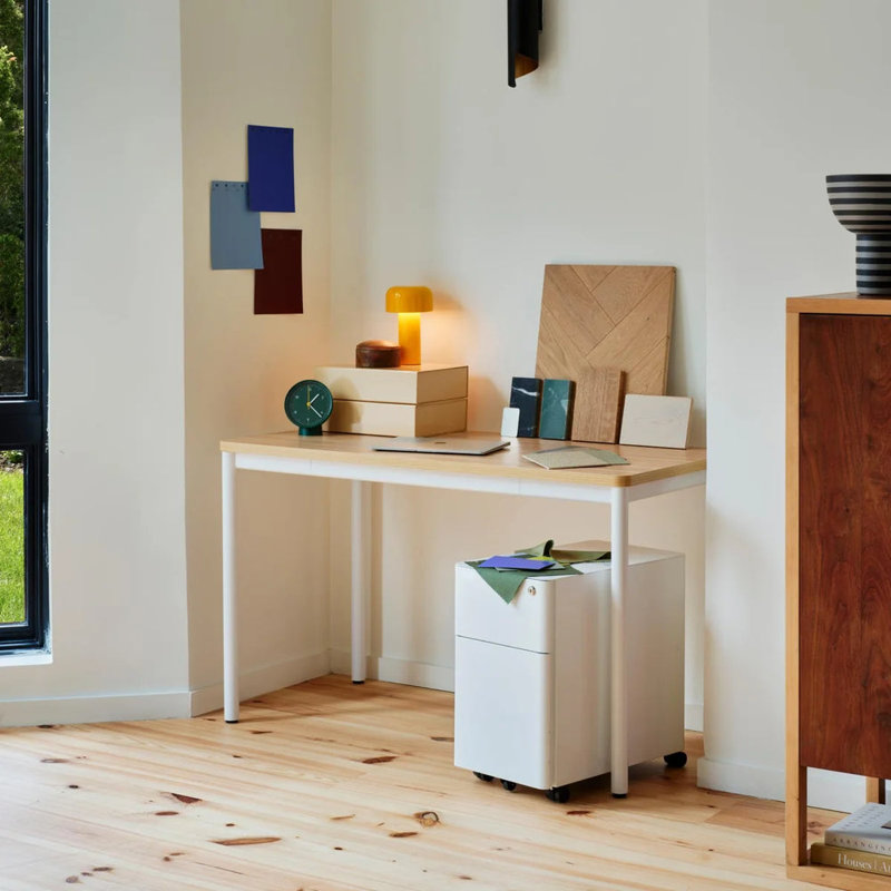 Daily Desk, Woodgrain, 28.5" H x 48" W x 24" D, White