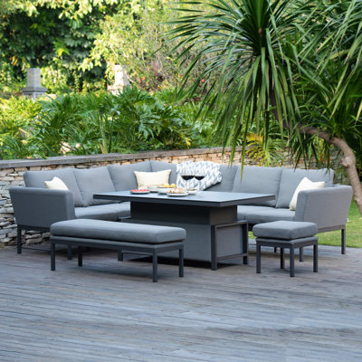 Jaeden Outdoor Fabric Rectangular Corner Dining Set - with Rising Table - Flanelle